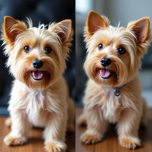 Before and after transformation of a Scruffy Terrier