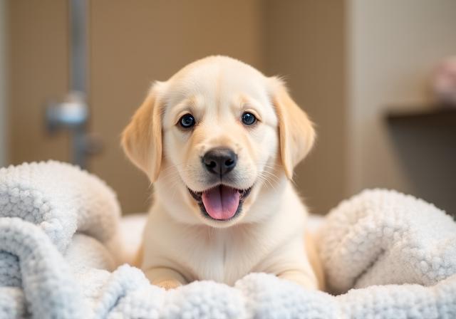 Young puppy's first introduction to grooming